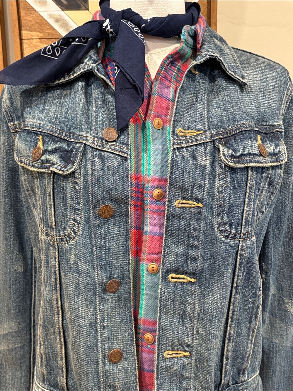 Vintage Ralph Lauren Sport 90s Distressed Denim Jean Jacket size Small - Picture 2 of 11